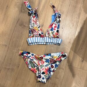Agua Bendita Multicolor Floral Bikini Set in White, Blue, Pink & Yellow